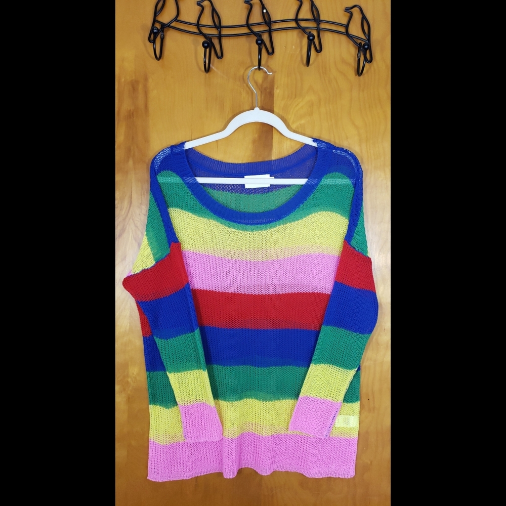 Dreamers Pink Yellow Green Blue Red Knit Sweater